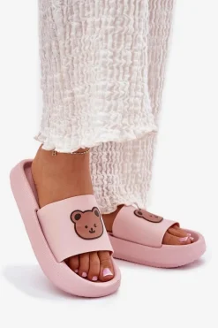 Clearance Boto Damskie Piankowe Klapki Z Misiem Różowe Lalon