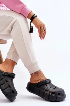 Clearance Boto Damskie Piankowe Kroksy Na Platformie Czarne Beckett