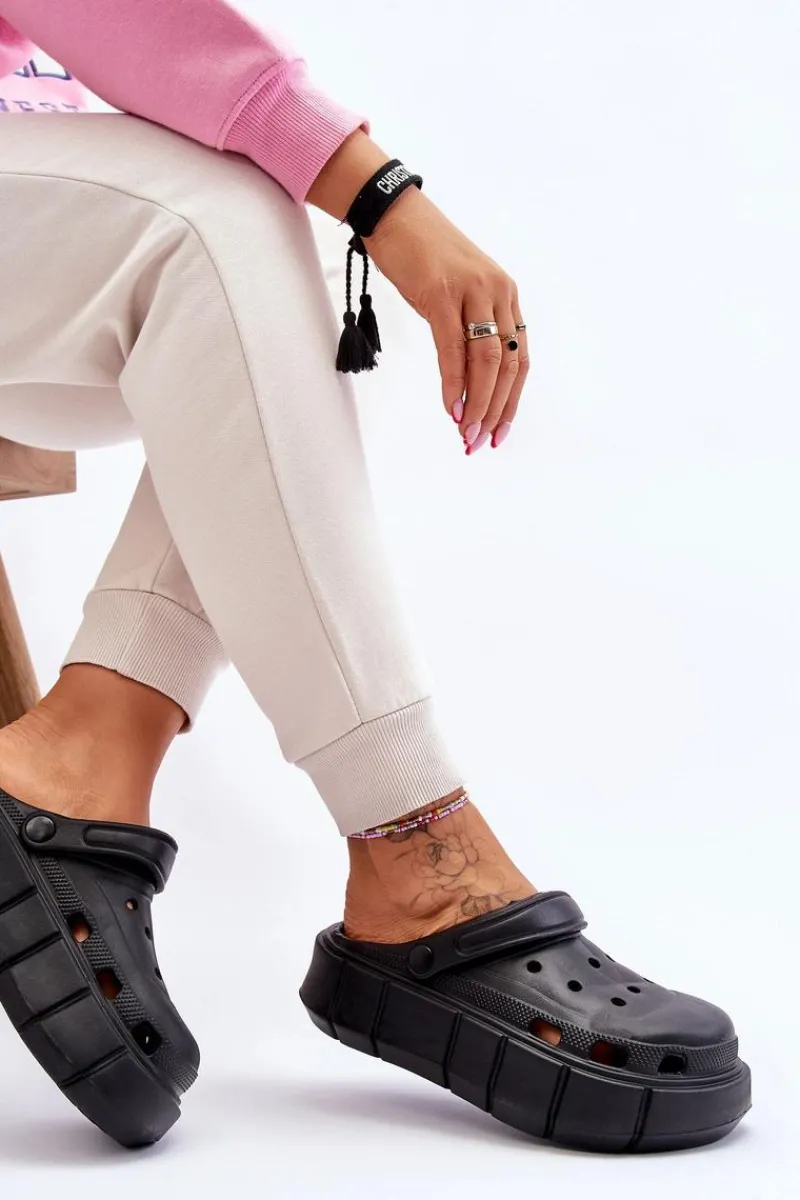 Clearance Boto Damskie Piankowe Kroksy Na Platformie Czarne Beckett