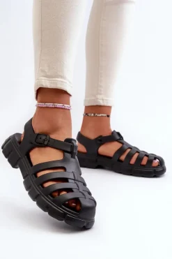 Discount Damskie Piankowe Sandały Rzymianki Czarne Gasaria Damskie Sandały Płaskie|Klapki Damskie Klasyczne