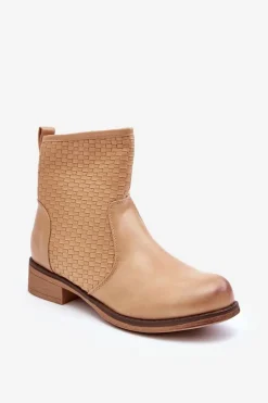 Hot Damskie Plecione Botki Beżowe Chilly Damskie Botki Wiosenne|Brązowe I Beżowe Botki