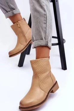 Hot Damskie Plecione Botki Beżowe Chilly Damskie Botki Wiosenne|Brązowe I Beżowe Botki