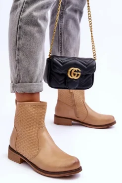 Hot Damskie Plecione Botki Beżowe Chilly Damskie Botki Wiosenne|Brązowe I Beżowe Botki