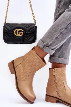 Hot Damskie Plecione Botki Beżowe Chilly Damskie Botki Wiosenne|Brązowe I Beżowe Botki