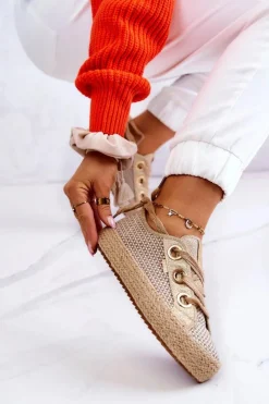 Trampki Damskie Big Star|Trampki Damskie Niskie></noscript>Big Star Shoes Damskie Plecione Tenisówki Big Star JJ274392 Beżowo-Złote