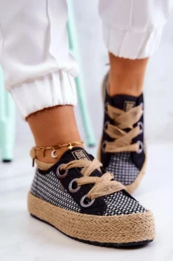 Online Damskie Plecione Tenisówki Big Star JJ274393 Czarne Damskie Trampki Damskie Big Star|Trampki Damskie Niskie