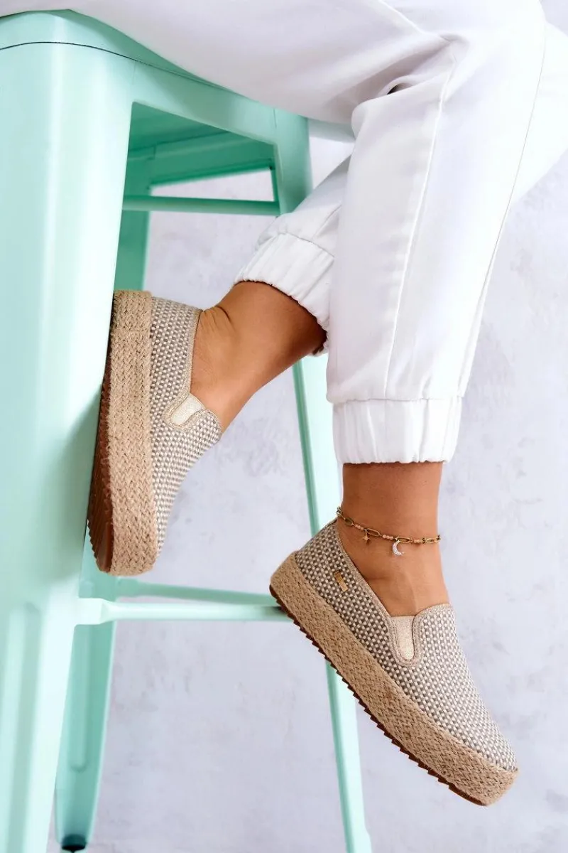 Sale Damskie Plecione Tenisówki Slip On Big Star JJ274394 Beżowe Damskie Trampki Damskie Slip-On|Trampki Damskie Big Star