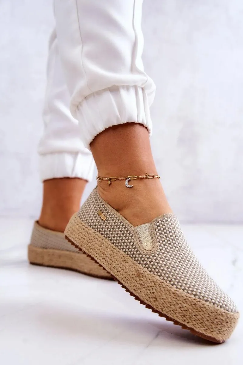 Sale Damskie Plecione Tenisówki Slip On Big Star JJ274394 Beżowe Damskie Trampki Damskie Slip-On|Trampki Damskie Big Star