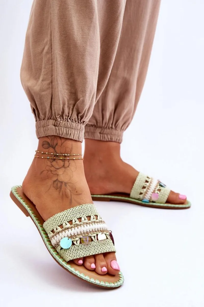 Boto Damskie Plecione Zdobione Klapki Zielone Millano