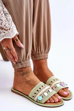 Boto Damskie Plecione Zdobione Klapki Zielone Millano