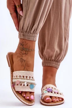 Sale Damskie Plecione Zdobione Klapki Różowe Millano Damskie Klapki Damskie Klasyczne