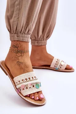 Sale Damskie Plecione Zdobione Klapki Różowe Millano Damskie Klapki Damskie Klasyczne