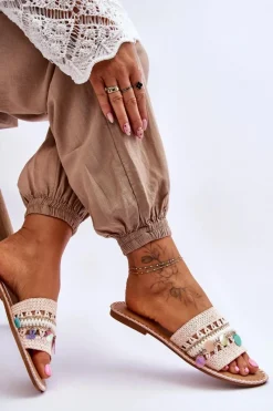 Sale Damskie Plecione Zdobione Klapki Różowe Millano Damskie Klapki Damskie Klasyczne