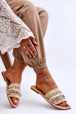 Best Damskie Plecione Zdobione Klapki Beżowe Millano Damskie Klapki Damskie Klasyczne