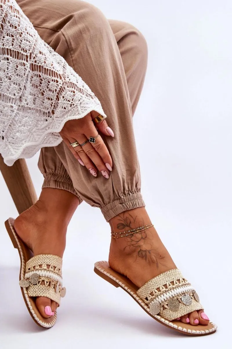 Best Damskie Plecione Zdobione Klapki Beżowe Millano Damskie Klapki Damskie Klasyczne