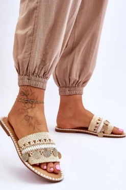 Best Damskie Plecione Zdobione Klapki Beżowe Millano Damskie Klapki Damskie Klasyczne