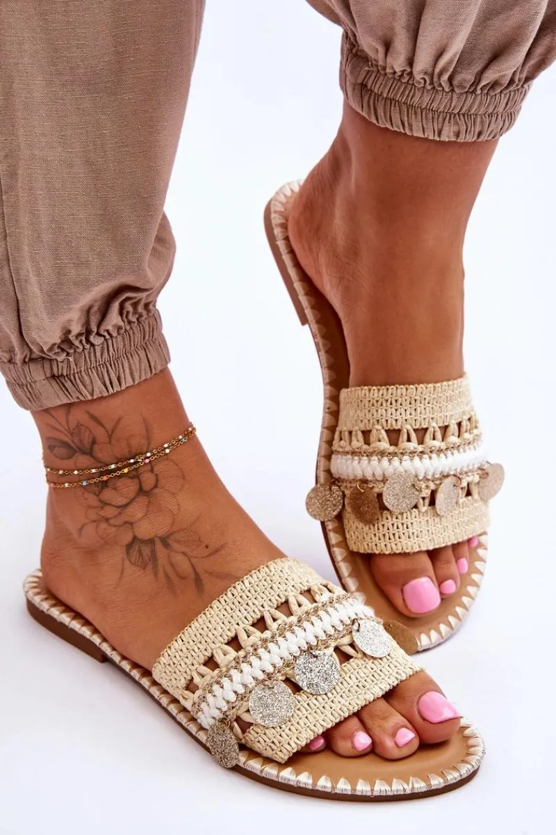 Best Damskie Plecione Zdobione Klapki Beżowe Millano Damskie Klapki Damskie Klasyczne