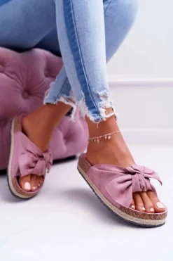 Boto Damskie Różowe Klapki Na Korku Kwiaty Kokarda Misto