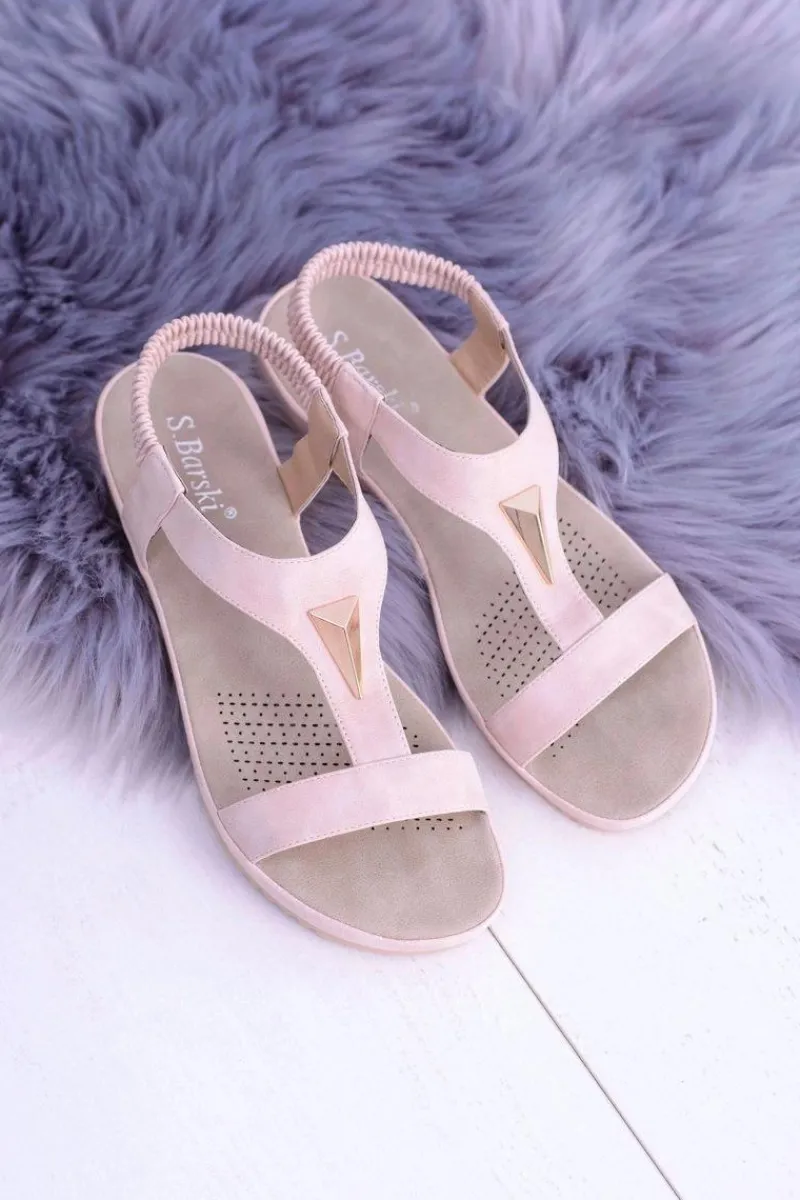 Sandały Płaskie>Damskie buty S.Barski Damskie Różowe Sandały z Elastyczną Gumką Riben