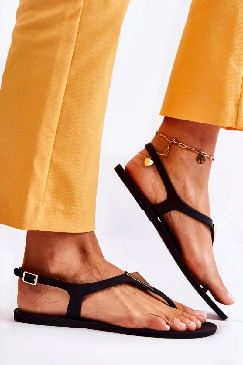 Hot Damskie Sandałki Czarne Storm Damskie Sandały Gumowe|Sandały Płaskie