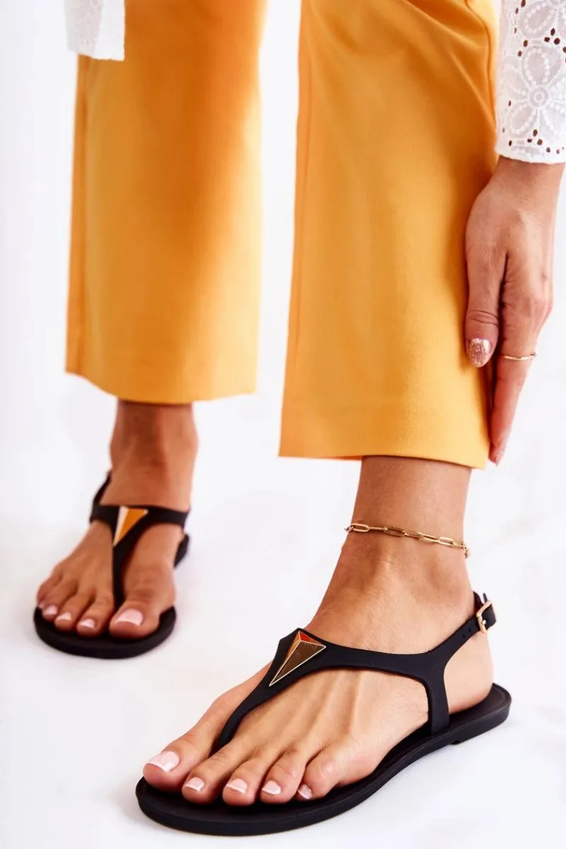 Hot Damskie Sandałki Czarne Storm Damskie Sandały Gumowe|Sandały Płaskie