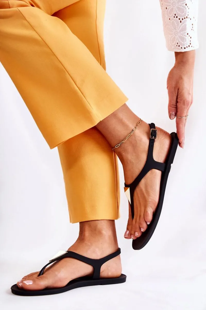 Hot Damskie Sandałki Czarne Storm Damskie Sandały Gumowe|Sandały Płaskie