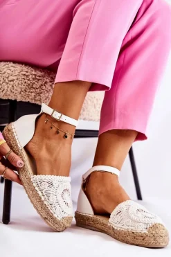 Damskie Sandałki Espadryle Ażurowe Białe Murillo Damskie Sandały Płaskie