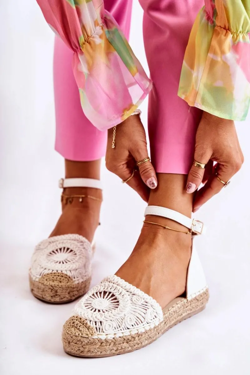 Damskie Sandałki Espadryle Ażurowe Białe Murillo Damskie Sandały Płaskie