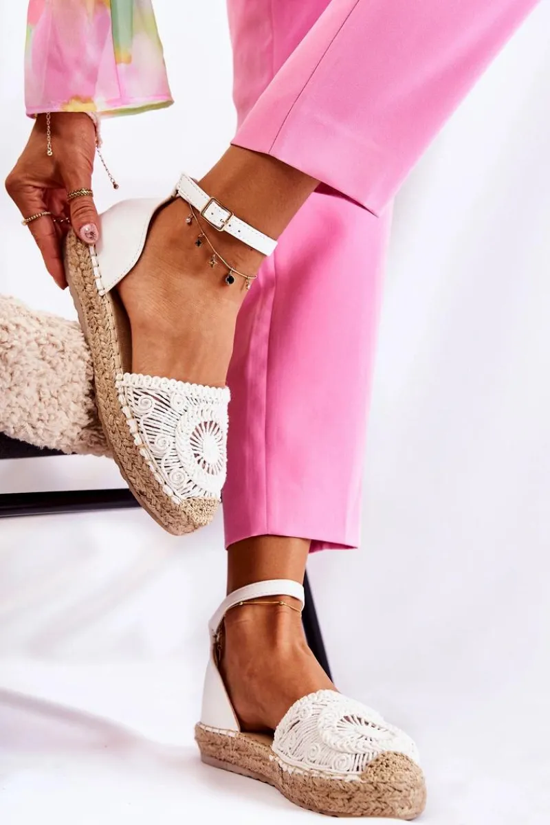 Damskie Sandałki Espadryle Ażurowe Białe Murillo Damskie Sandały Płaskie