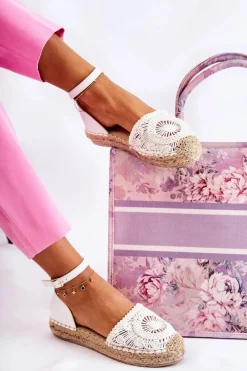 Damskie Sandałki Espadryle Ażurowe Białe Murillo Damskie Sandały Płaskie