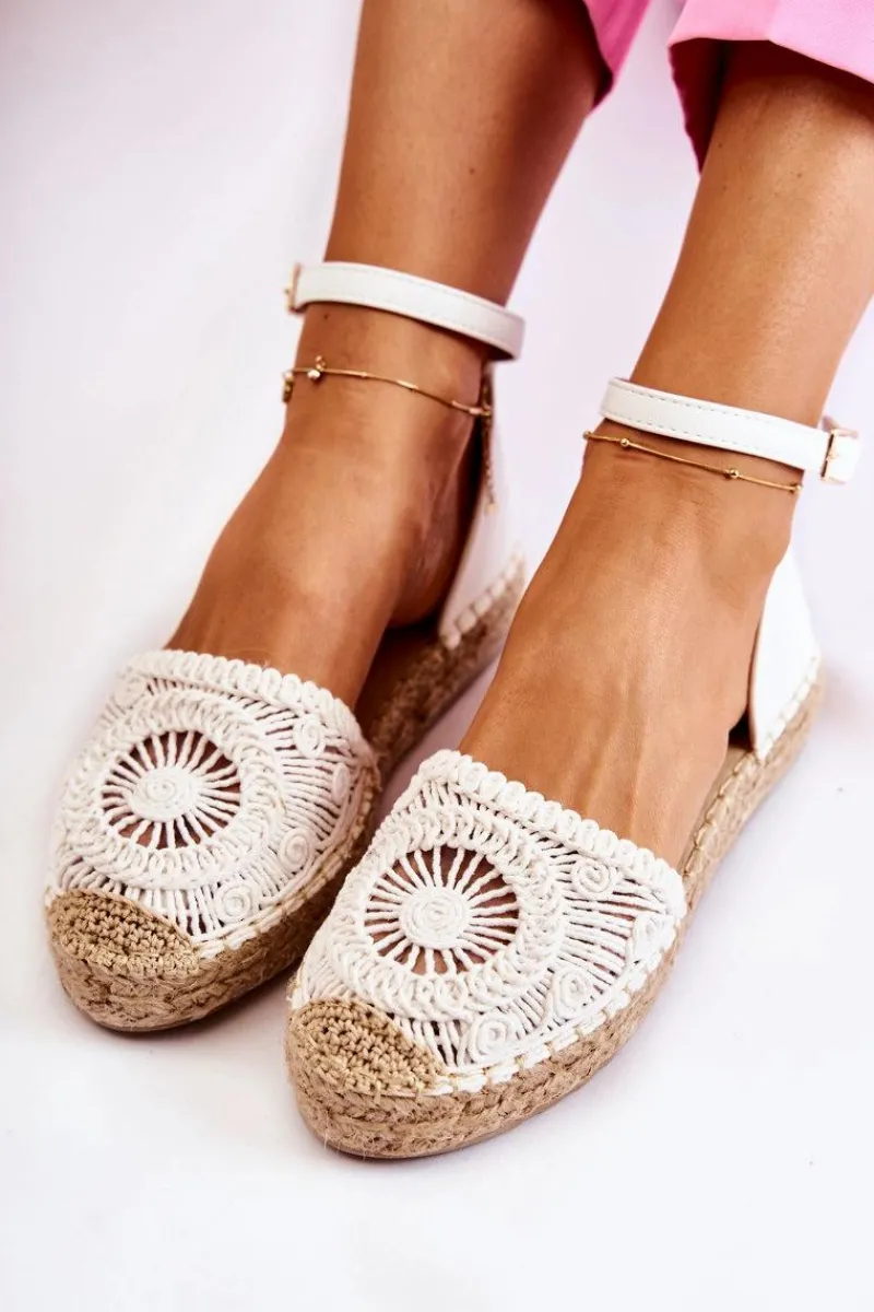 Damskie Sandałki Espadryle Ażurowe Białe Murillo Damskie Sandały Płaskie