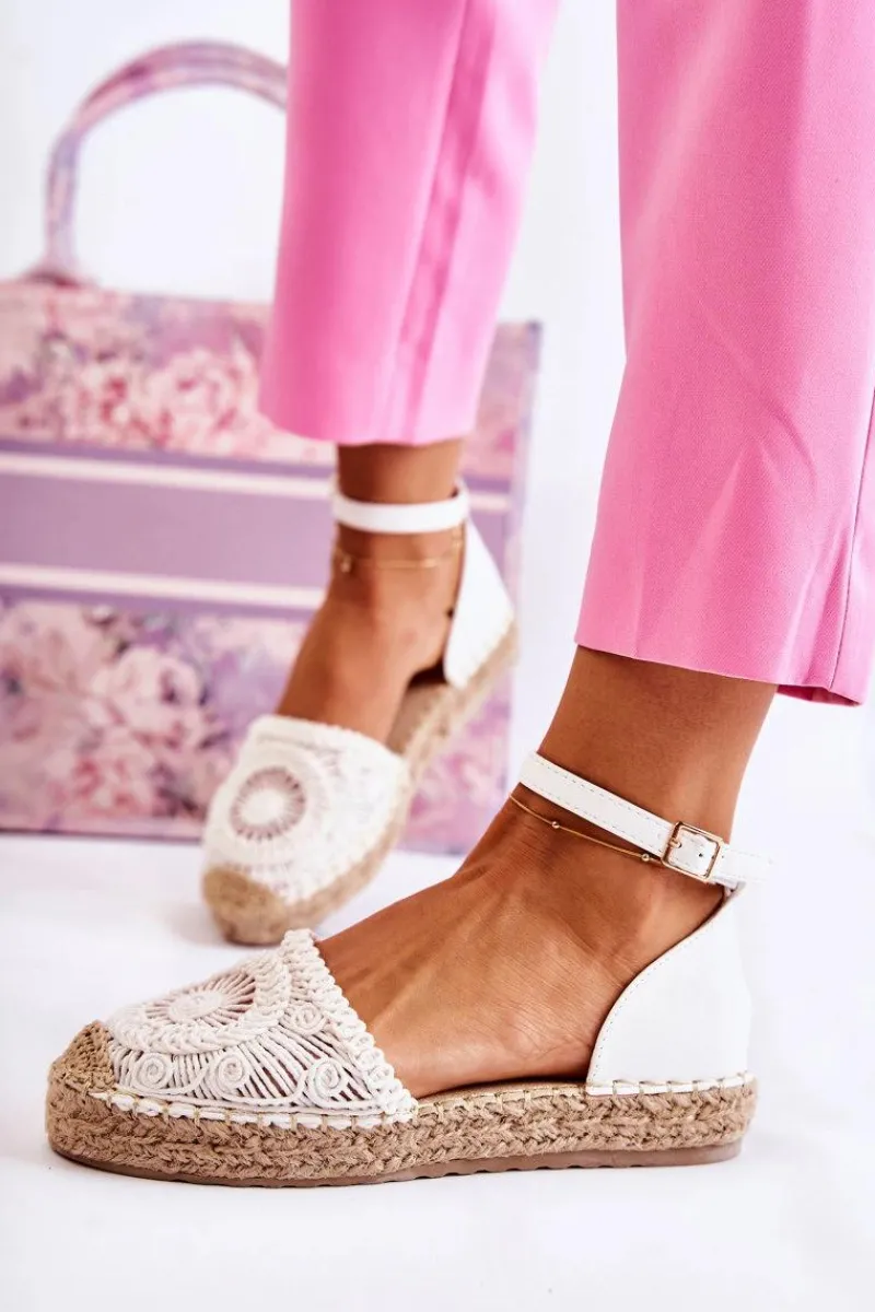 Damskie Sandałki Espadryle Ażurowe Białe Murillo Damskie Sandały Płaskie