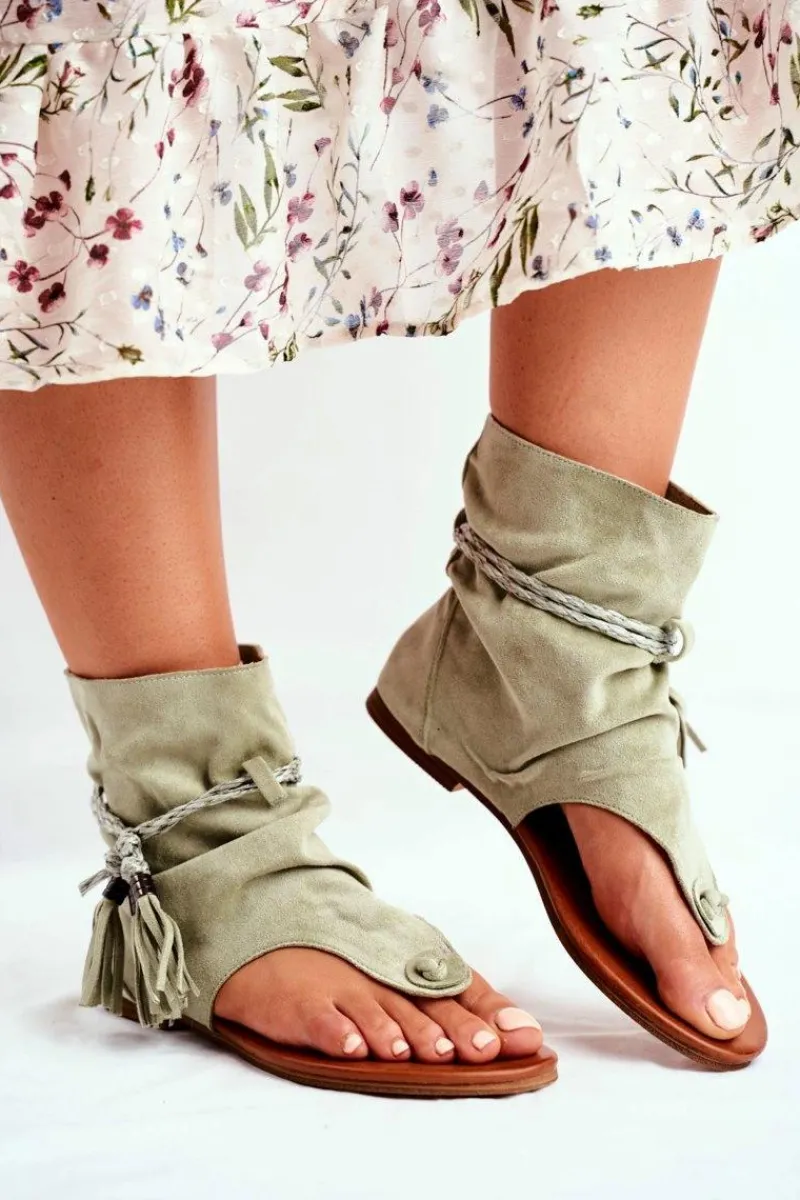 Damskie Sandałki Japonki Z Cholewką Zielone SL1011 Madrit Damskie Sandały Płaskie