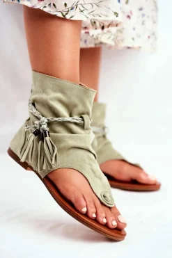 Damskie Sandałki Japonki Z Cholewką Zielone SL1011 Madrit Damskie Sandały Płaskie