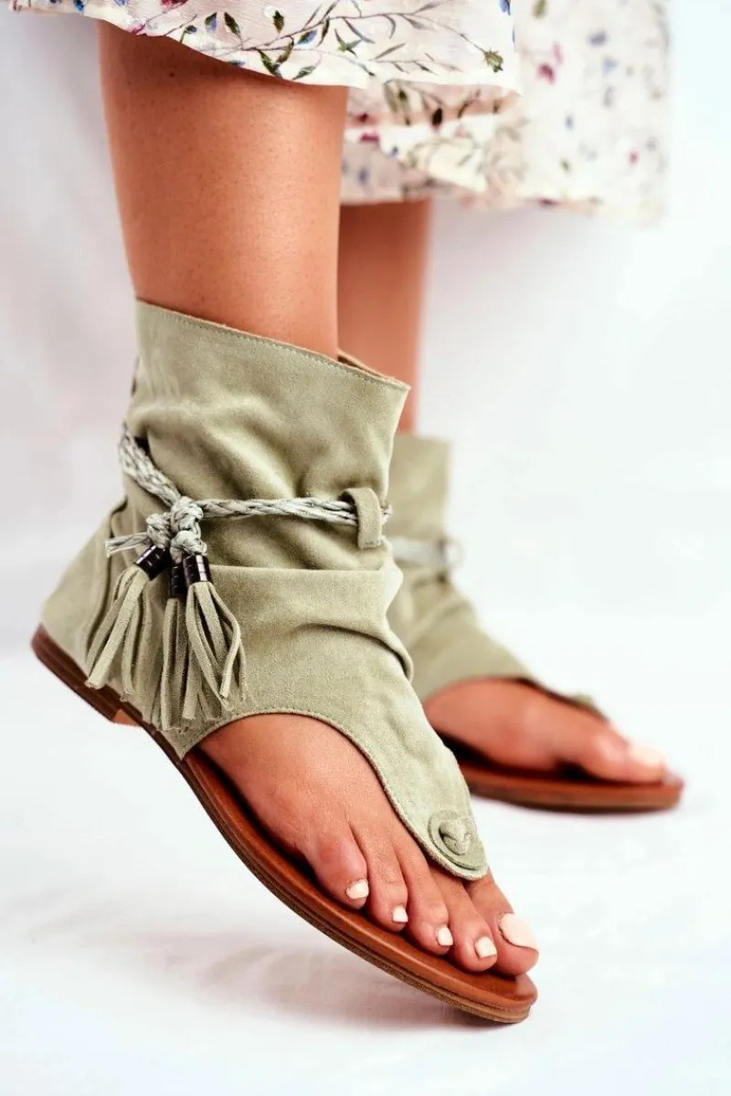 Damskie Sandałki Japonki Z Cholewką Zielone SL1011 Madrit Damskie Sandały Płaskie