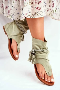 Damskie Sandałki Japonki Z Cholewką Zielone SL1011 Madrit Damskie Sandały Płaskie