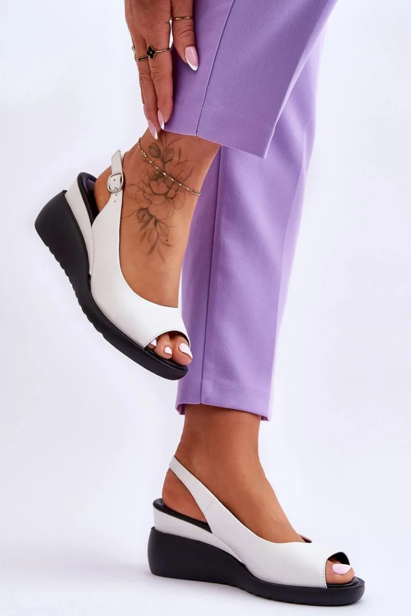 New Buty Sergio Leone Damskie Sandałki Na Koturnie Sergio Leone SK853 Białe