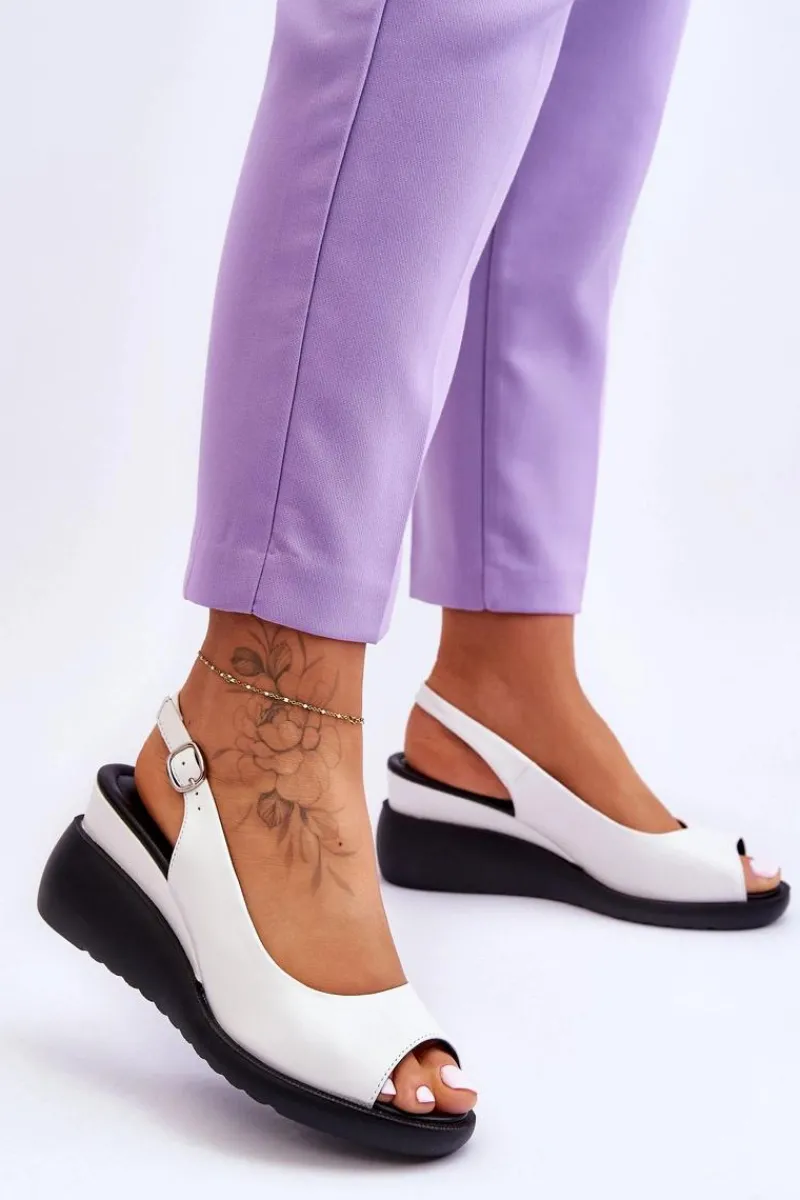 New Buty Sergio Leone Damskie Sandałki Na Koturnie Sergio Leone SK853 Białe