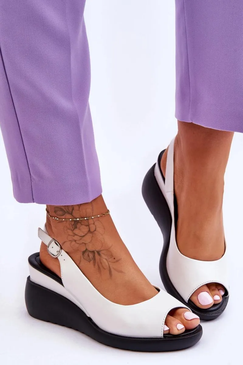 New Buty Sergio Leone Damskie Sandałki Na Koturnie Sergio Leone SK853 Białe