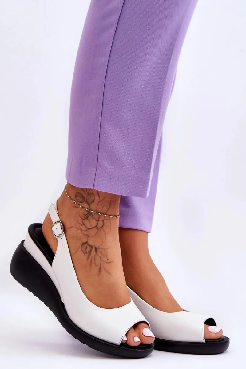 New Buty Sergio Leone Damskie Sandałki Na Koturnie Sergio Leone SK853 Białe