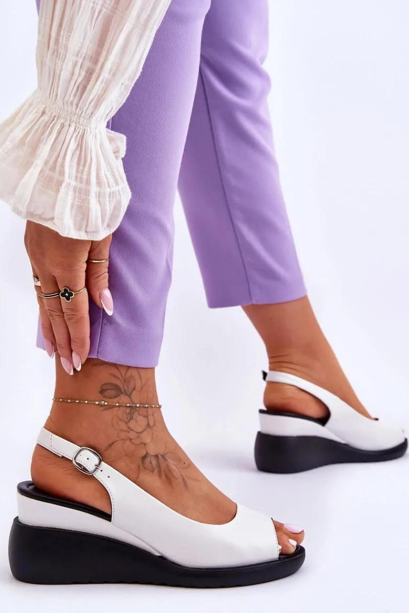 New Buty Sergio Leone Damskie Sandałki Na Koturnie Sergio Leone SK853 Białe