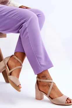 Sandały Na Obcasie>Buty damskie Vinceza Damskie Sandałki Na Niskim Obcasie Beżowe Quinn