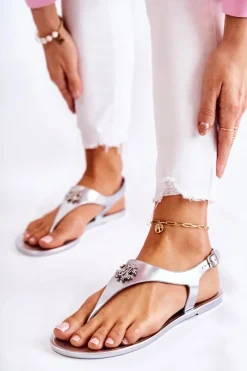 Sandały Gumowe|Sandały Płaskie>Boto Damskie Sandałki Srebrne Sonner