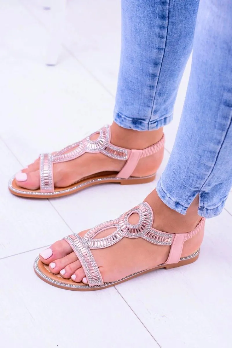 Boto Damskie Sandałki z Cyrkoniami Rent Pudrowy Róż