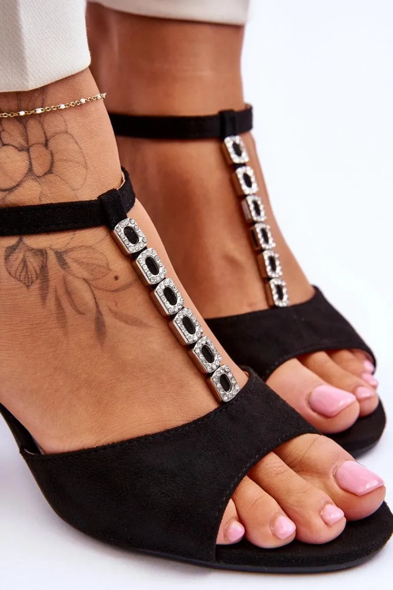 New Damskie Sandałki Zamszowe Na Słupku Czarne Florines Damskie Sandały Na Obcasie