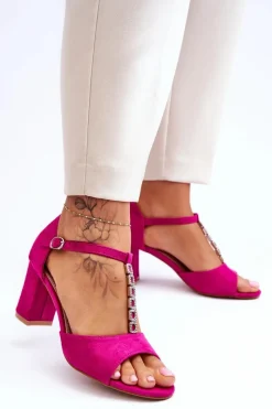 Clearance Damskie Sandałki Zamszowe Na Słupku Fuksja Florines Damskie Sandały Na Obcasie