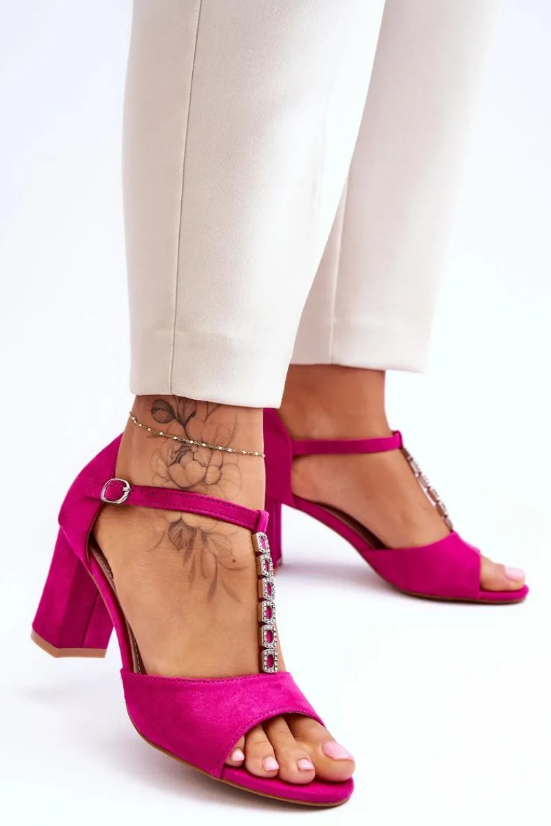 Clearance Damskie Sandałki Zamszowe Na Słupku Fuksja Florines Damskie Sandały Na Obcasie