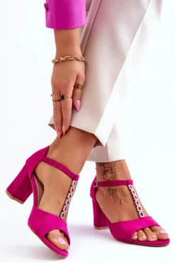 Clearance Damskie Sandałki Zamszowe Na Słupku Fuksja Florines Damskie Sandały Na Obcasie