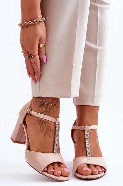 Online Damskie Sandałki Zamszowe Na Słupku Beżowe Florines Damskie Sandały Na Obcasie