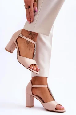 Online Damskie Sandałki Zamszowe Na Słupku Beżowe Florines Damskie Sandały Na Obcasie